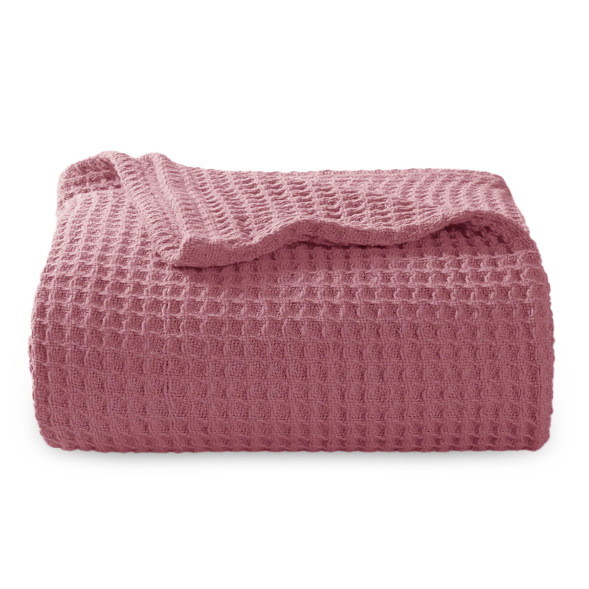 Bedsure 100% Cotton Large Throw Blanket For Couch - Waffle Weave Dusty Rose Pink Throw Blanket For Bed, Lightweight And Soft Fal