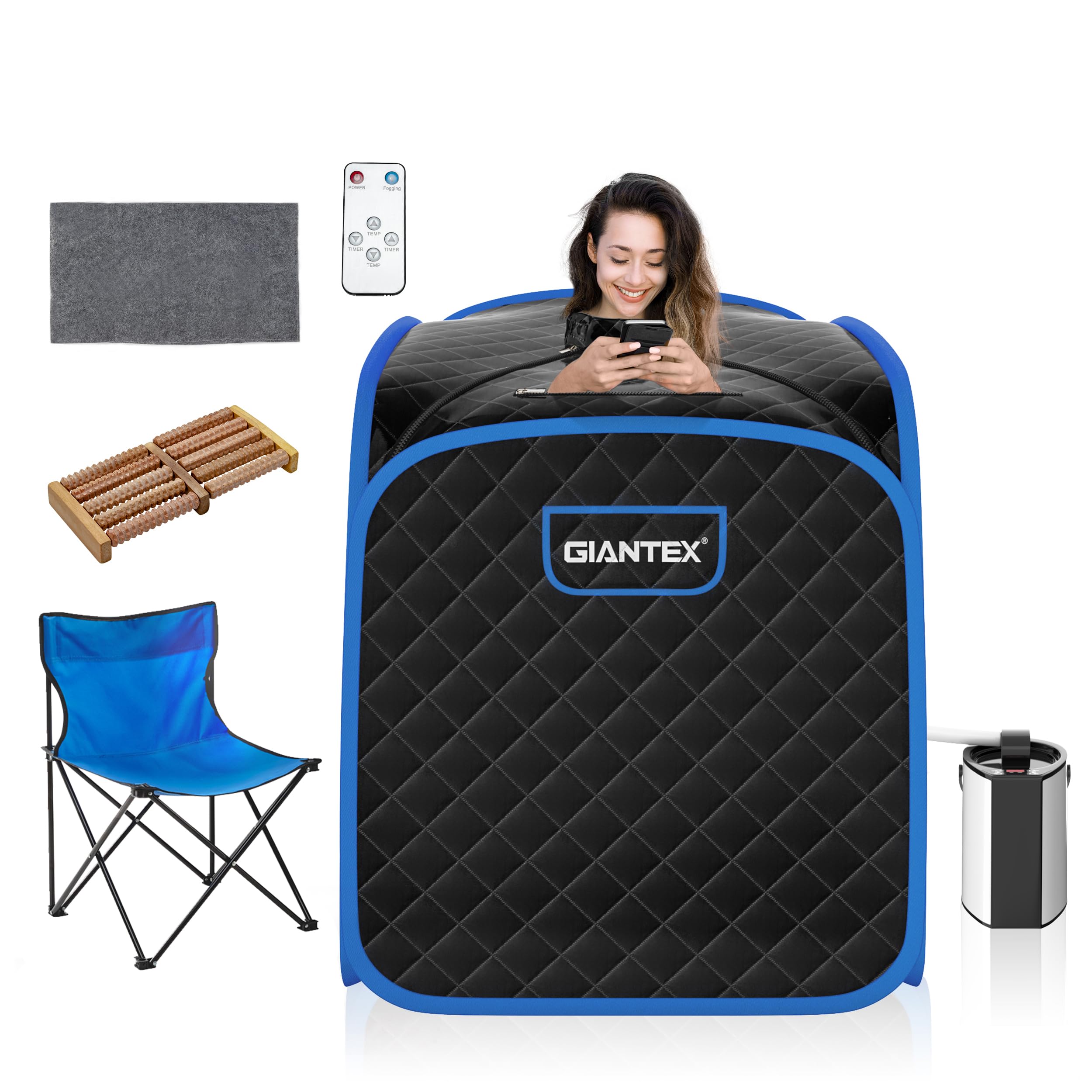 Giantex Steam Sauna, Portable Sauna 3L Blast-Proof Remote Control W/9 Adjustable Temperature & Timer, Mat, & Chair For Home, Bla