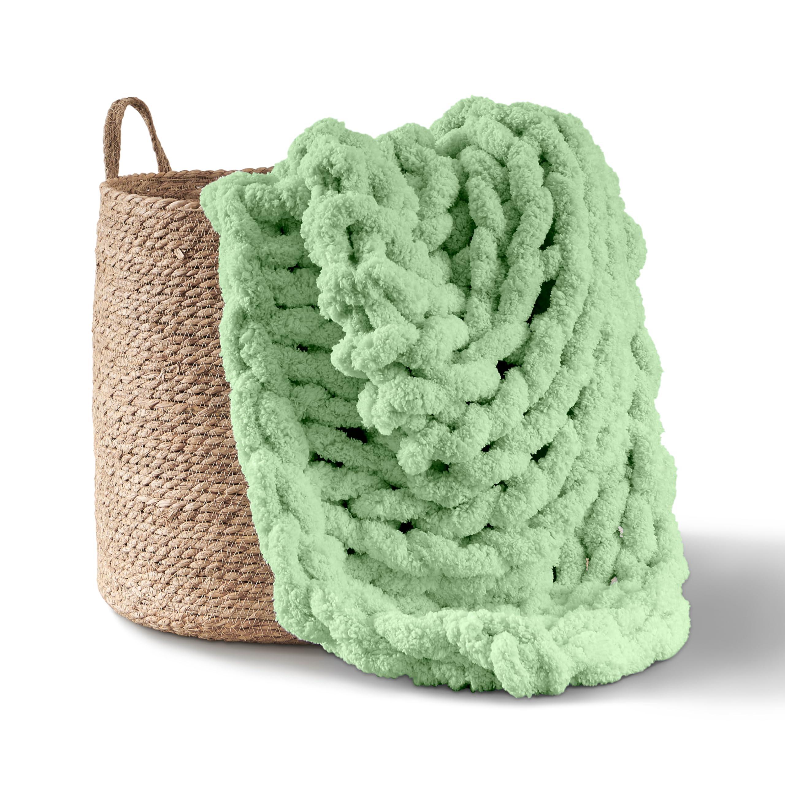Adyrescia Chunky Knit Blanket Throw | 100% Hand Knit With Jumbo Chenille Yarn (50'X60', Sage Green)