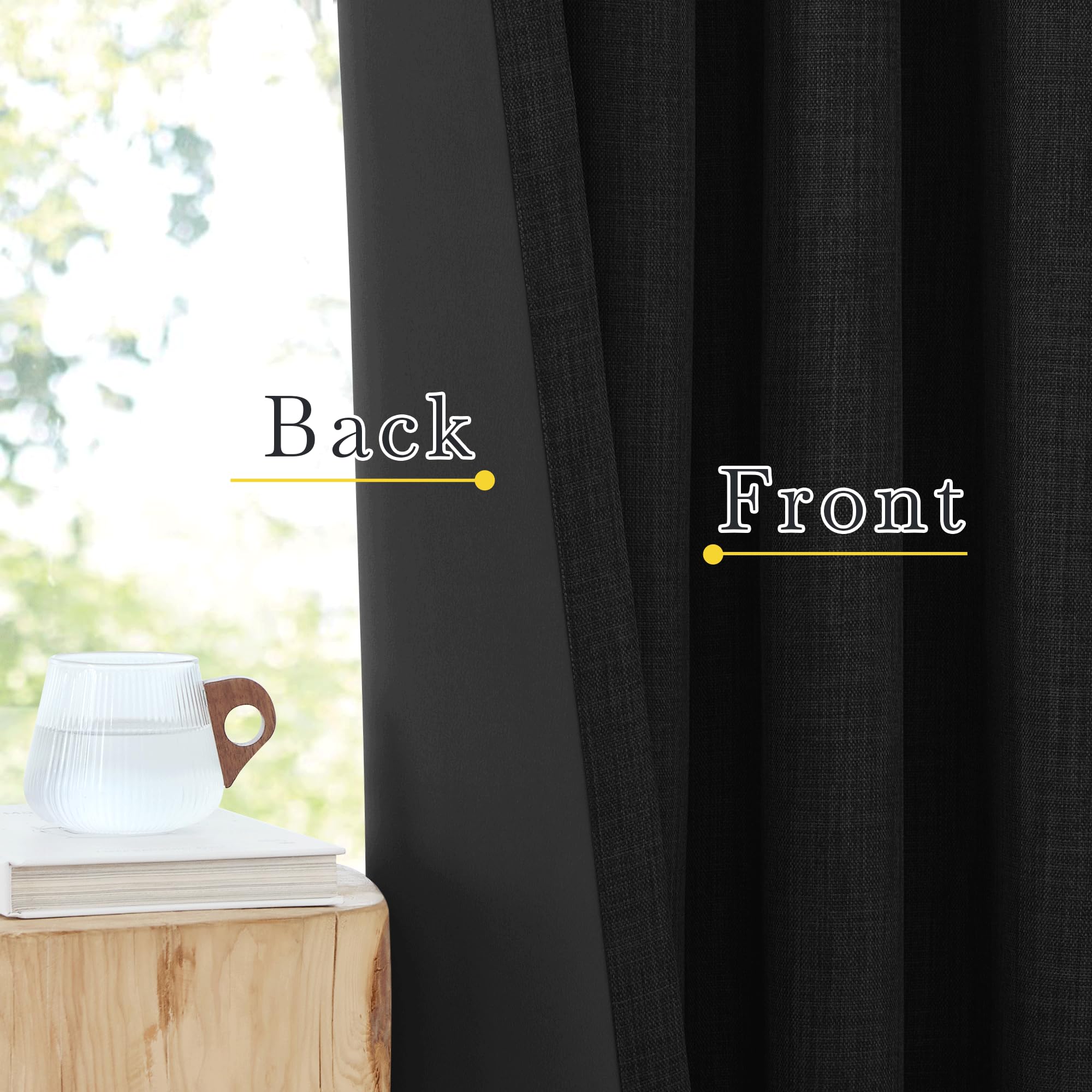 Nicetown Black Out 120 Inch Curtains For Living Room, Faux Linen Hook Belt/Rod Pocket/Back Tab Room Darkening Thermal Window Tre