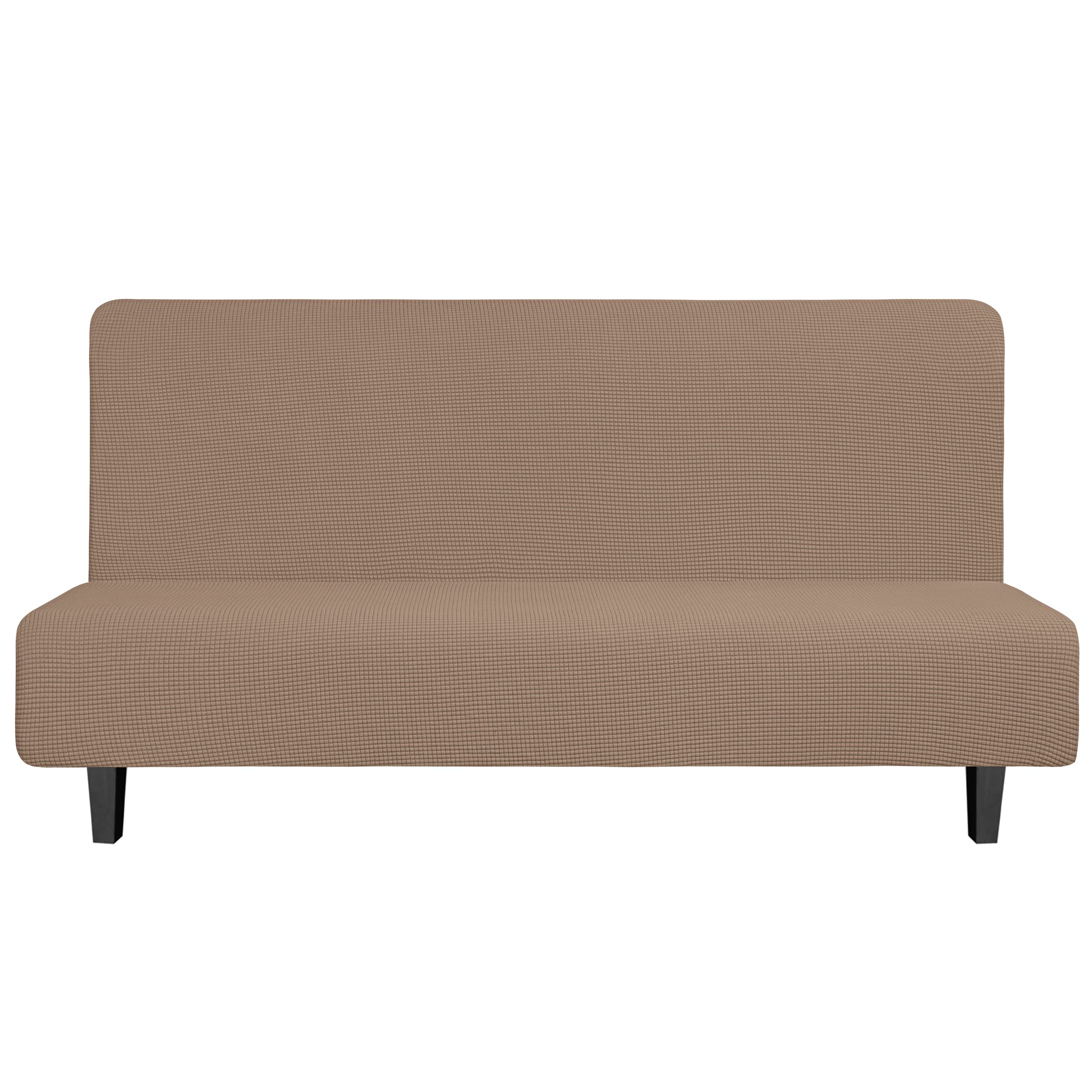 Easy-Going Stretch Futon Slipcover Armless Sofa Cover Furniture Protector Without Armrests Slipcover Soft With Elastic Bottom For Kids, Spandex Jacquard Fabric Small Checks(Futon,Camel)