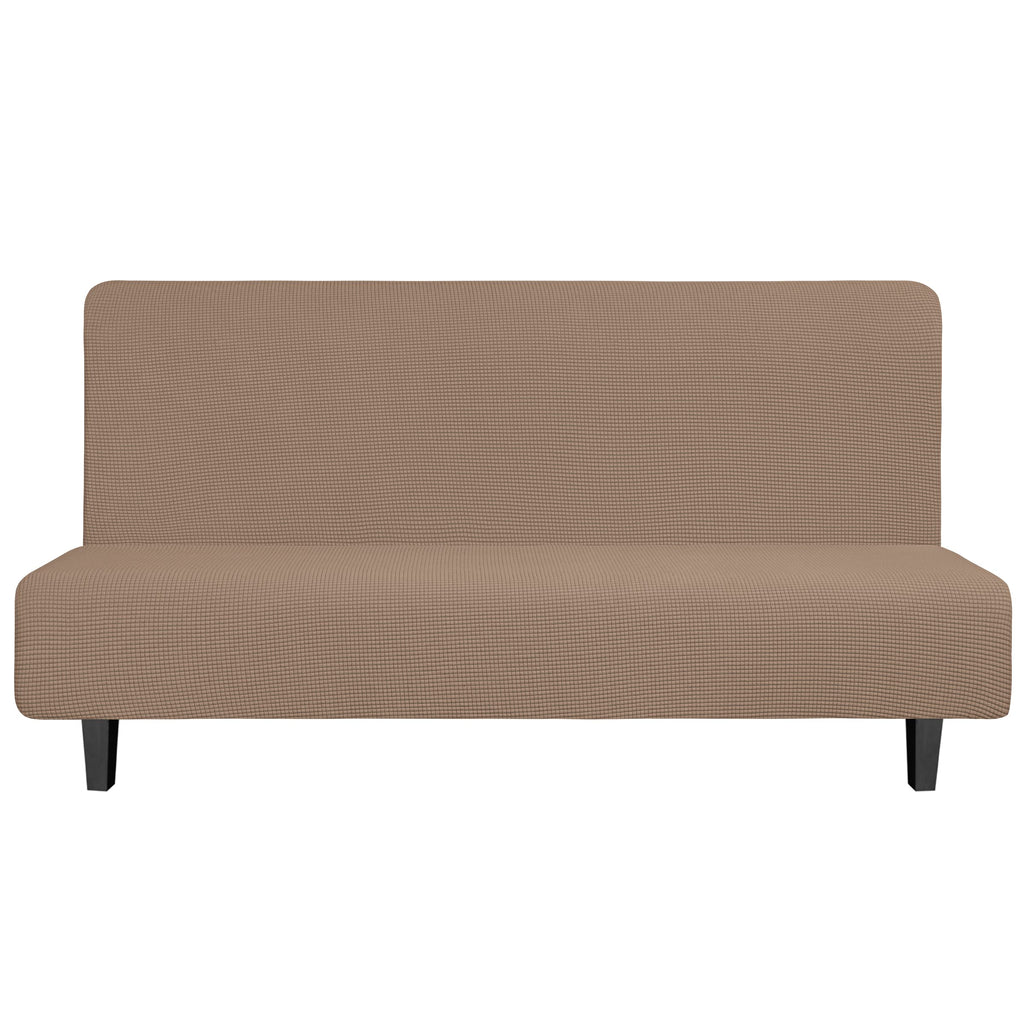 Easy-Going Stretch Futon Slipcover Armless Sofa Cover Furniture Protector Without Armrests Slipcover Soft With Elastic Bottom For Kids, Spandex Jacquard Fabric Small Checks(Futon,Camel)