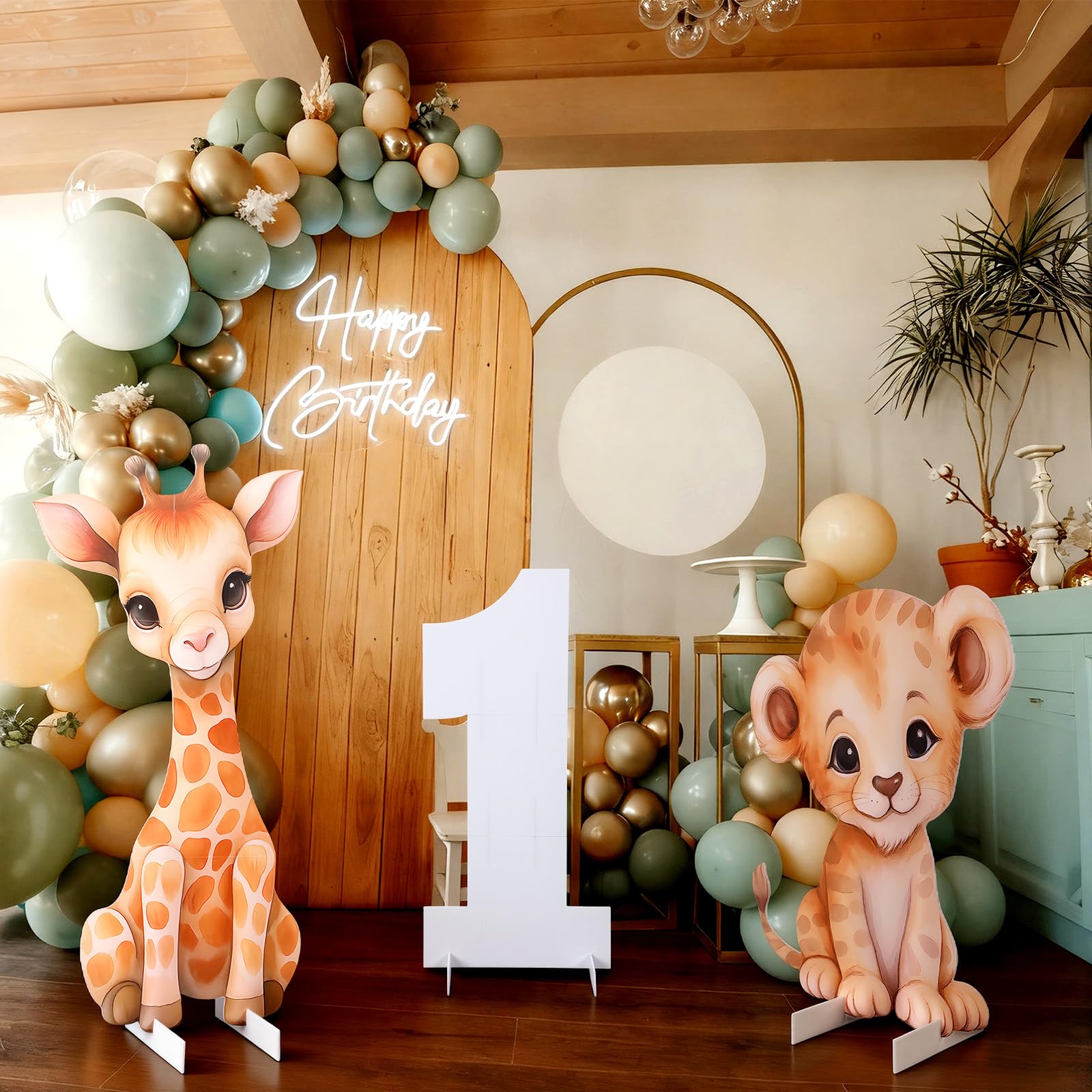 Thyle 3 Pcs Wild One Birthday Porch Sign First Birthday Party Decorations for Baby Large Jungle Safari Animals Yard Sign for Hol