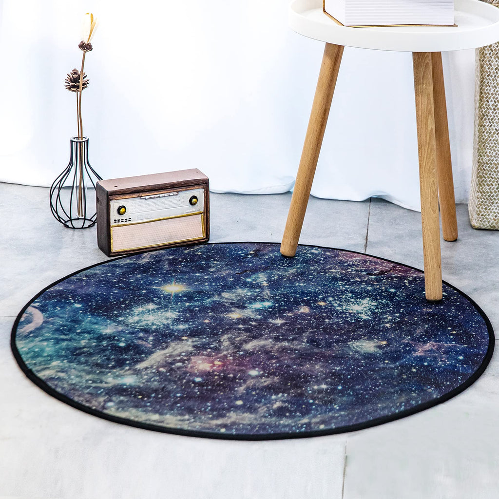 Galaxy Round Rugs, Universe Space Nebula Stars Starry Carpet Large Floor Mat For Living Room, Bedroom (Galaxy, 2.6 Ft Diameter)