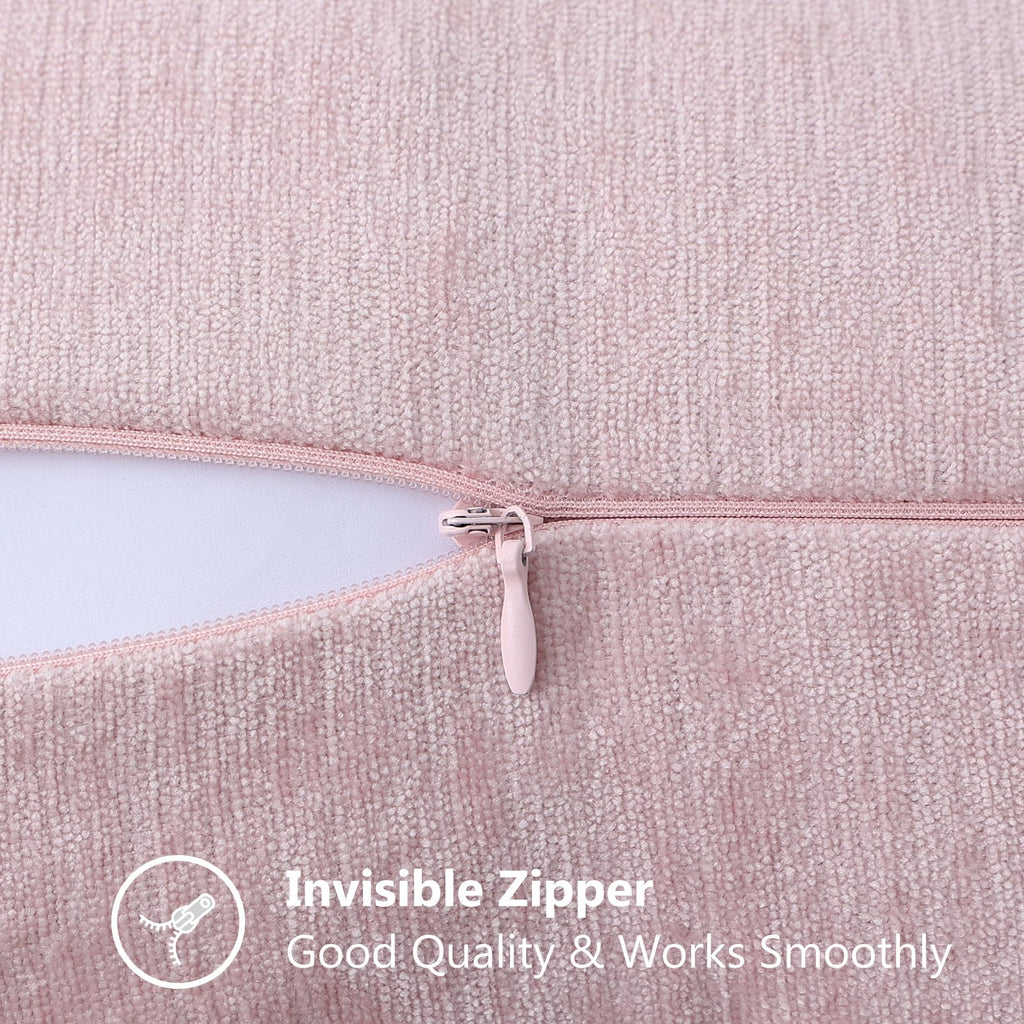 Decoruhome Valentine'S Day Chenille Soft Throw Pillow Covers 22X22 Set Of 2, Farmhouse Velvet Spring Pillow Covers, Decorative Square Pillow Covers With Stitched Edge For Couch Sofa Bed, Blush Pink