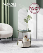 Vasagle End Table, Small Bedside Table With Fabric Basket, Modern Nightstand, Round Side Table, For Living Room, Bedroom, Forest Green And Cream White Ulet223C80