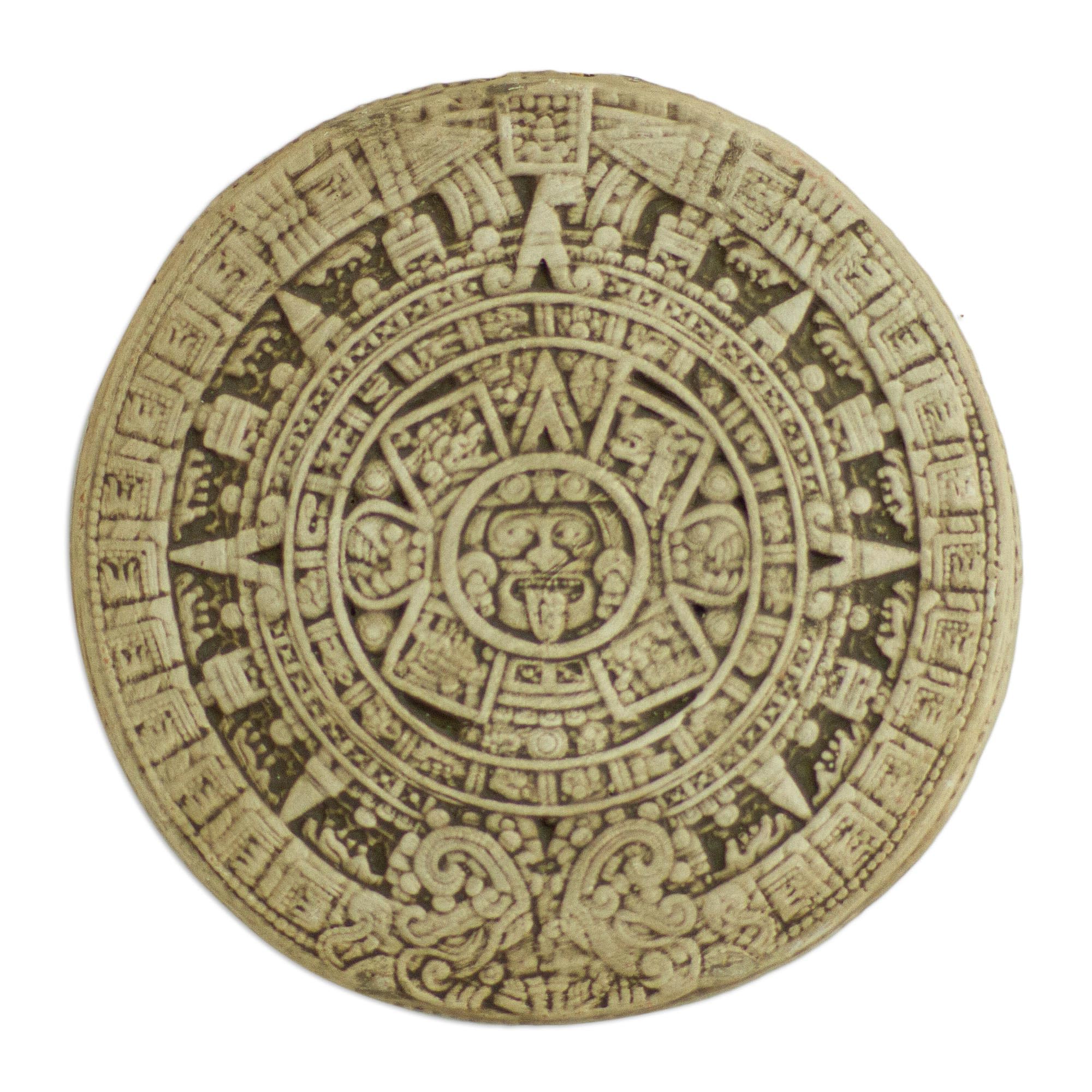 NOVICA Archaeological Advent Calendar Ceramic Plaque, Grey, Small Beige Aztec Calendar'