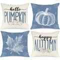 Ywlake Blue 18x18 Throw Fall Pillow Covers Set of 4, Maple Leaf Pumpkin Decorative Holiday 18 x 18 Autumn Cushion Covers Thanksg