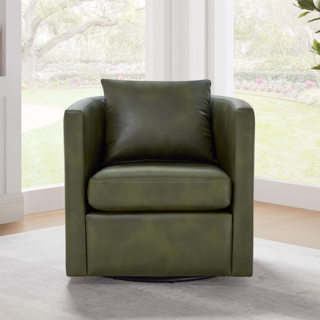 Comfort Pointe Sheldon Fern Green Faux Leather Swivel Barrel Chair