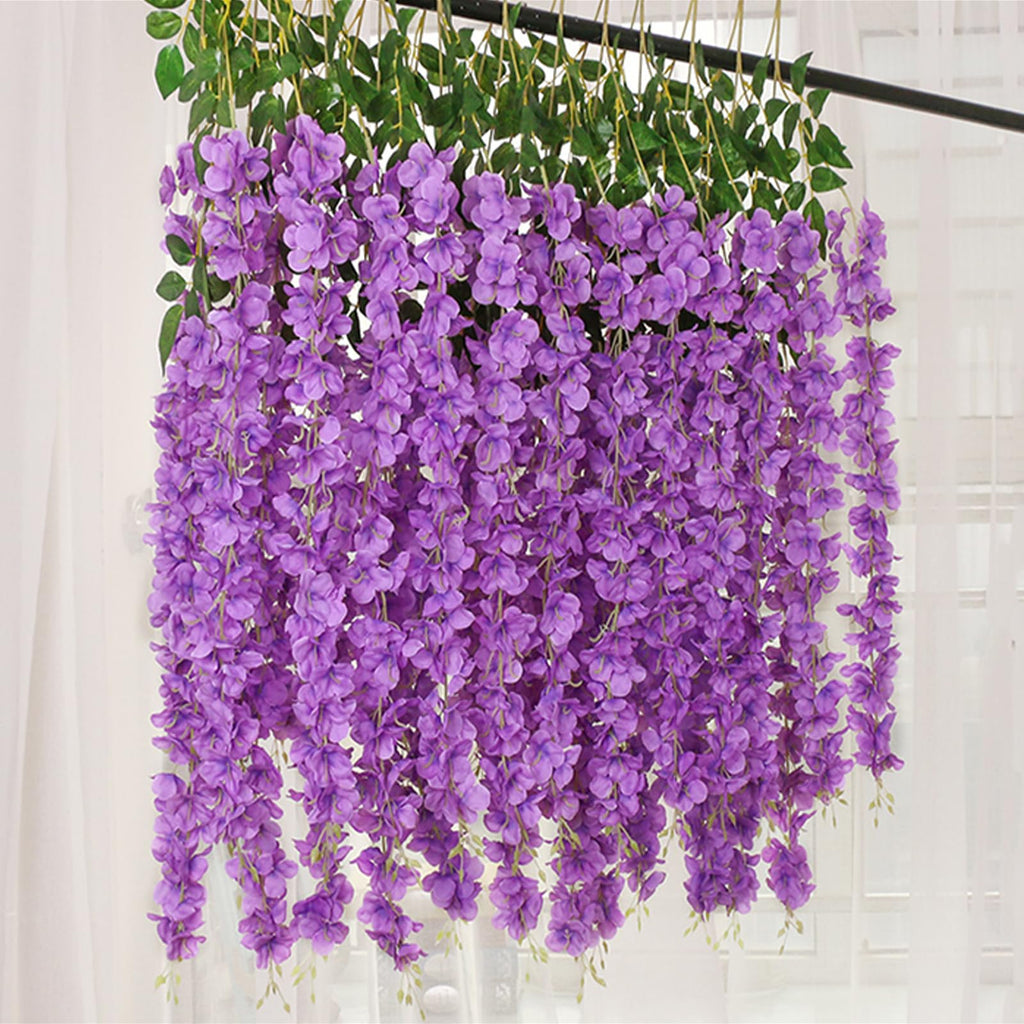12 Pack Purple Flower Vines, Purple Wisteria Hanging Flowers, Fake Purple Wisteria, 3.77 Feet Purple Artificial Wisteria Flowers