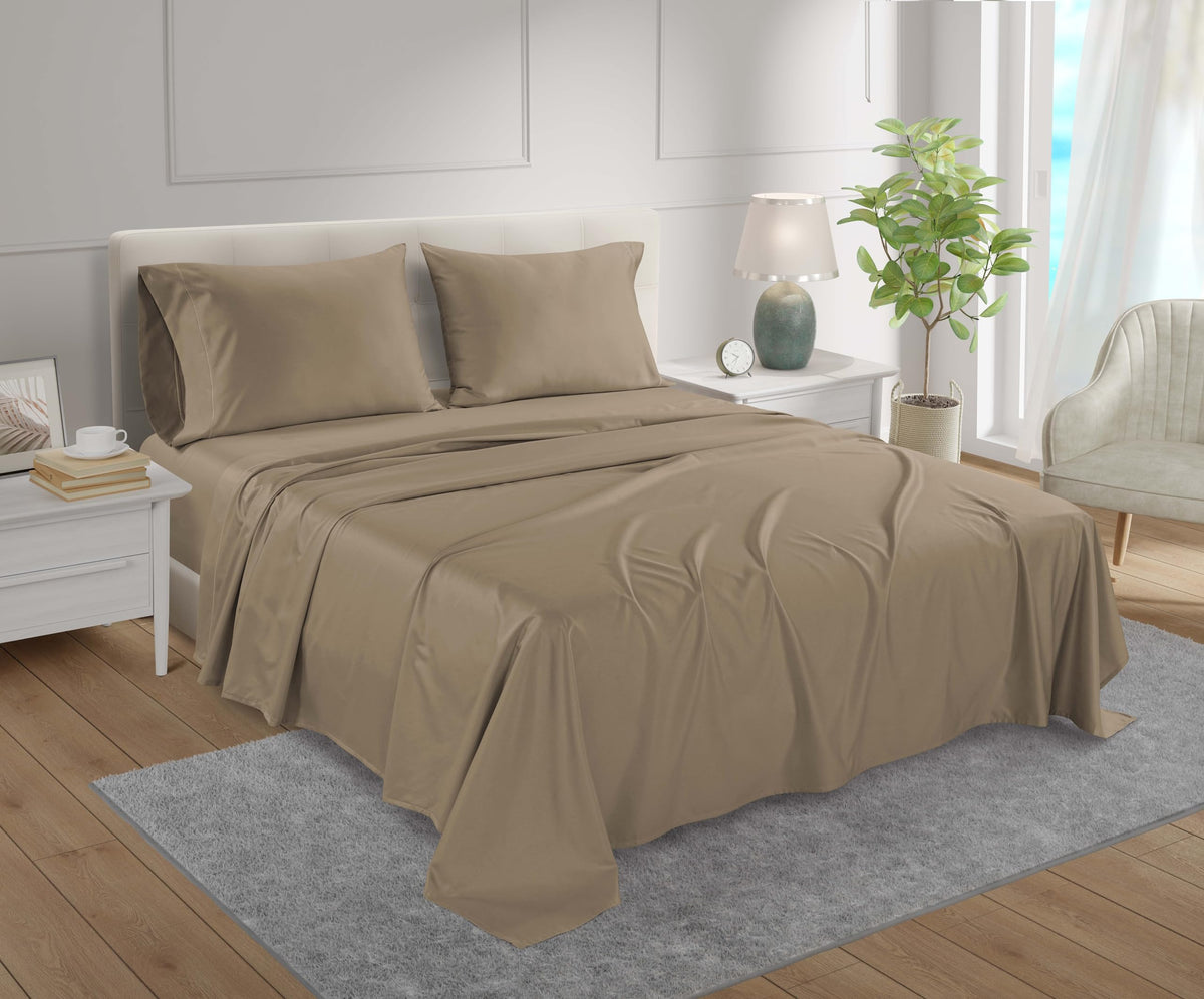 Luxury Egyptian Cotton Bedding Sets Queen: Soft & Durable 4 Piece Queen Sheets, Queen Size Sheets Taupe, Sheet & Pillowcase Sets