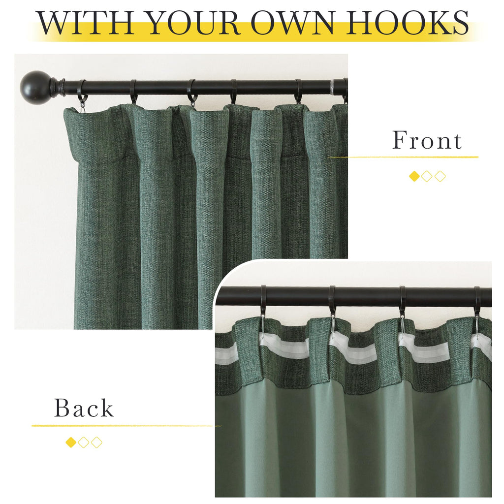 Nicetown Room Darkening Faux Linen Greyish Green Curtains 108 Inches Long, Pinch Pleated Light Blocking Noise Reducing Thermal I
