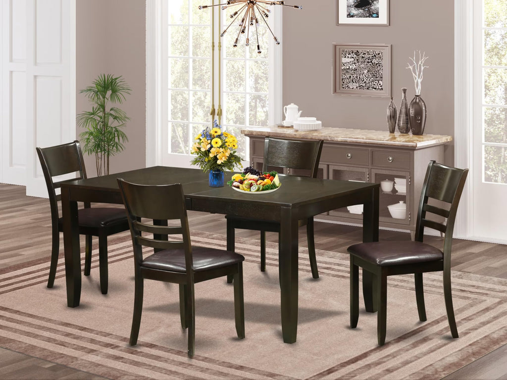 East West Furniture LYFD5-CAP-LC Lynfield 5 Piece Kitchen Set for 4 Includes a Rectangle Dining Room Table with Butterfly Leaf and 4 Faux Leather Upholstered Chairs, 36x66 Inch