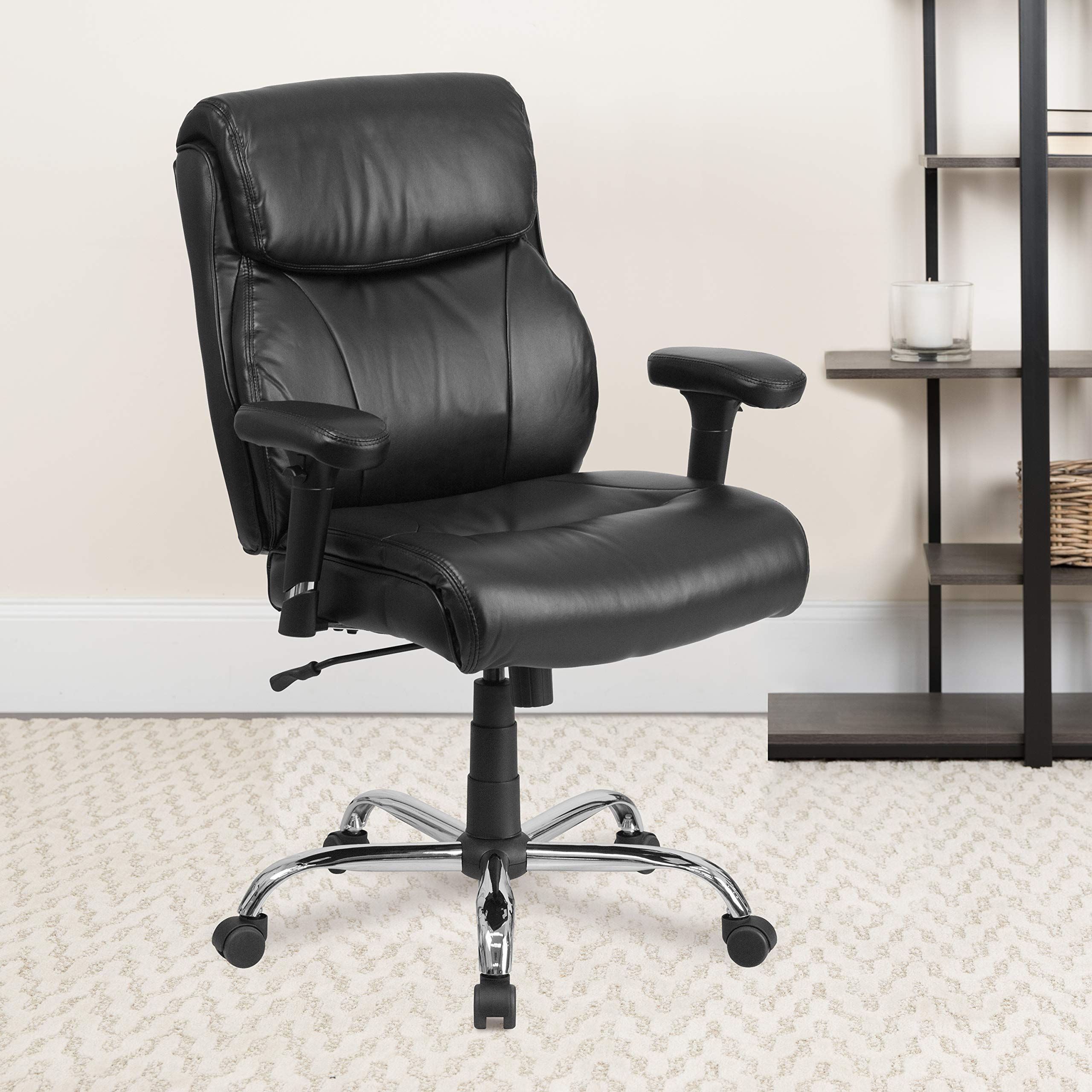 Flash Furniture HERCULES Series Big & Tall 400 lb. Rated Black LeatherSoft Ergonomic Task Office Chair with Clean Line Stitching and Arms