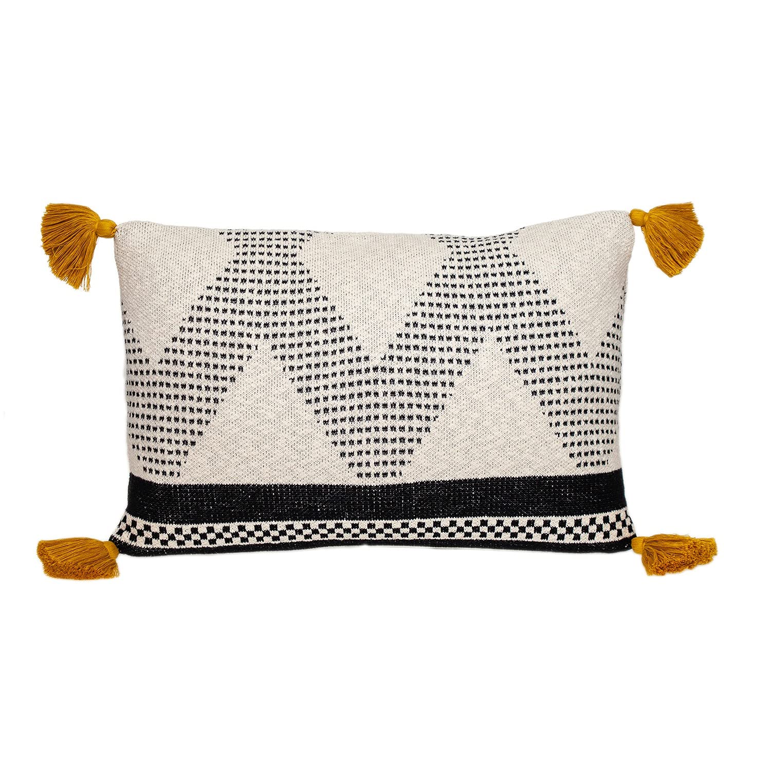 HomeRoots 100% Cotton Beige and Black Knit Throw Pillow