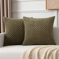 Kevin Textile Pack Of 2 Corduroy Decorative Throw Pillow Covers 18X18 Inch Soft Boho Striped Pillow Covers Modern Farmhouse Home Decor For Sofa Living Room Couch Bed Olive Green