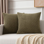Kevin Textile Pack Of 2 Corduroy Decorative Throw Pillow Covers 18X18 Inch Soft Boho Striped Pillow Covers Modern Farmhouse Home Decor For Sofa Living Room Couch Bed Olive Green