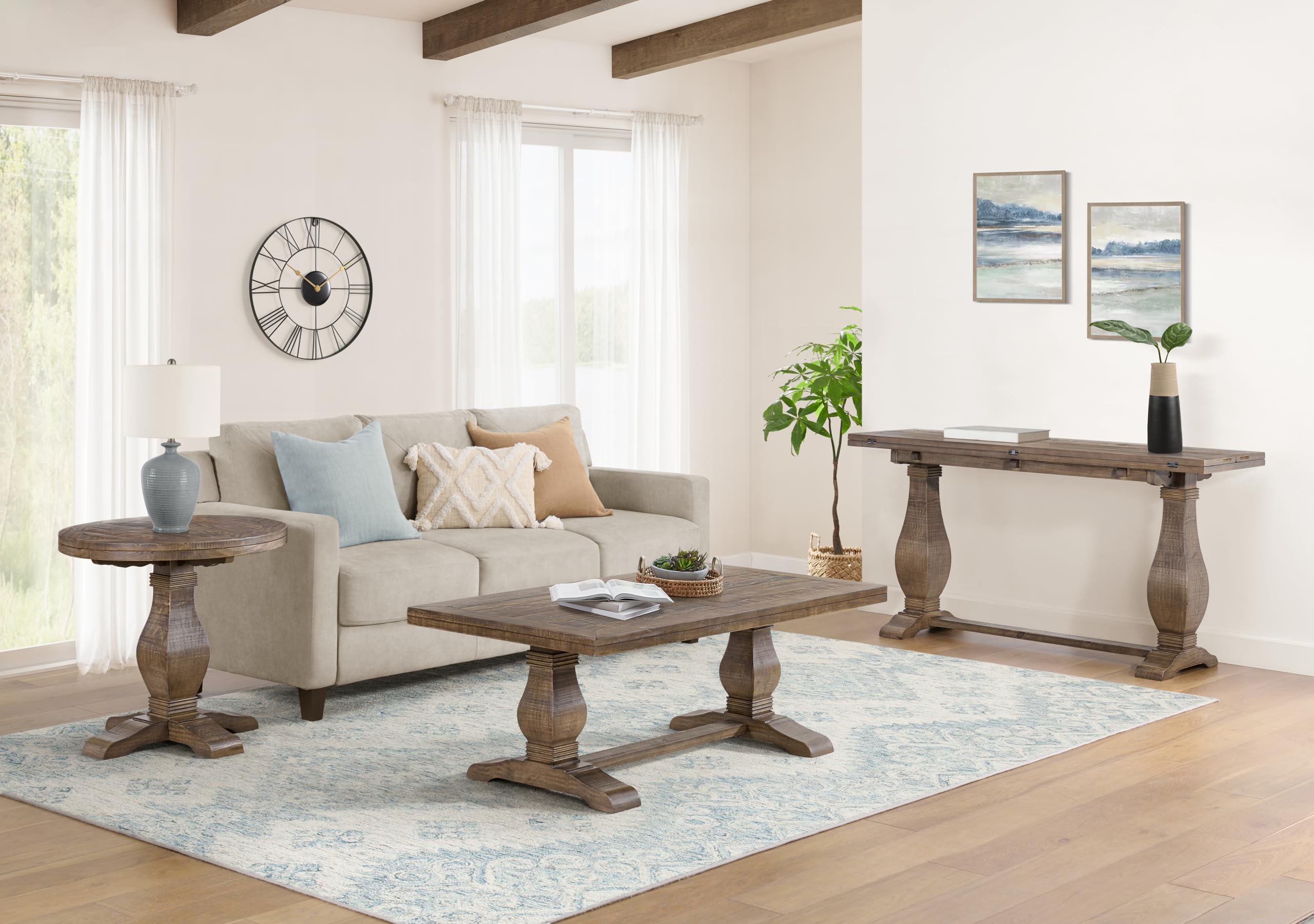 Martin Svensson Home Napa Sofa Console Table, Modular Flip Top Dining Or Accent, Solid Natural Wood