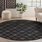 Nourison Easy Care Indoor/Outdoor Charcoal Black 8' X Round Area Rug, Easy Cleaning, Non Shedding, Bed Room, Living Room, Dining Room, Backyard, Deck, Patio (8 Round)