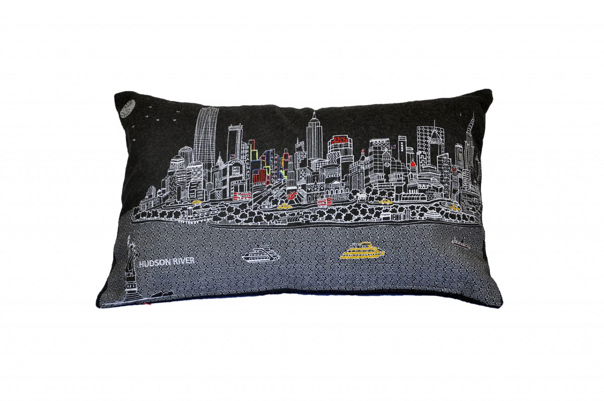 HomeRoots Grey 24' Black and White NYC Nighttime Skyline Lumbar Decorative Pillow