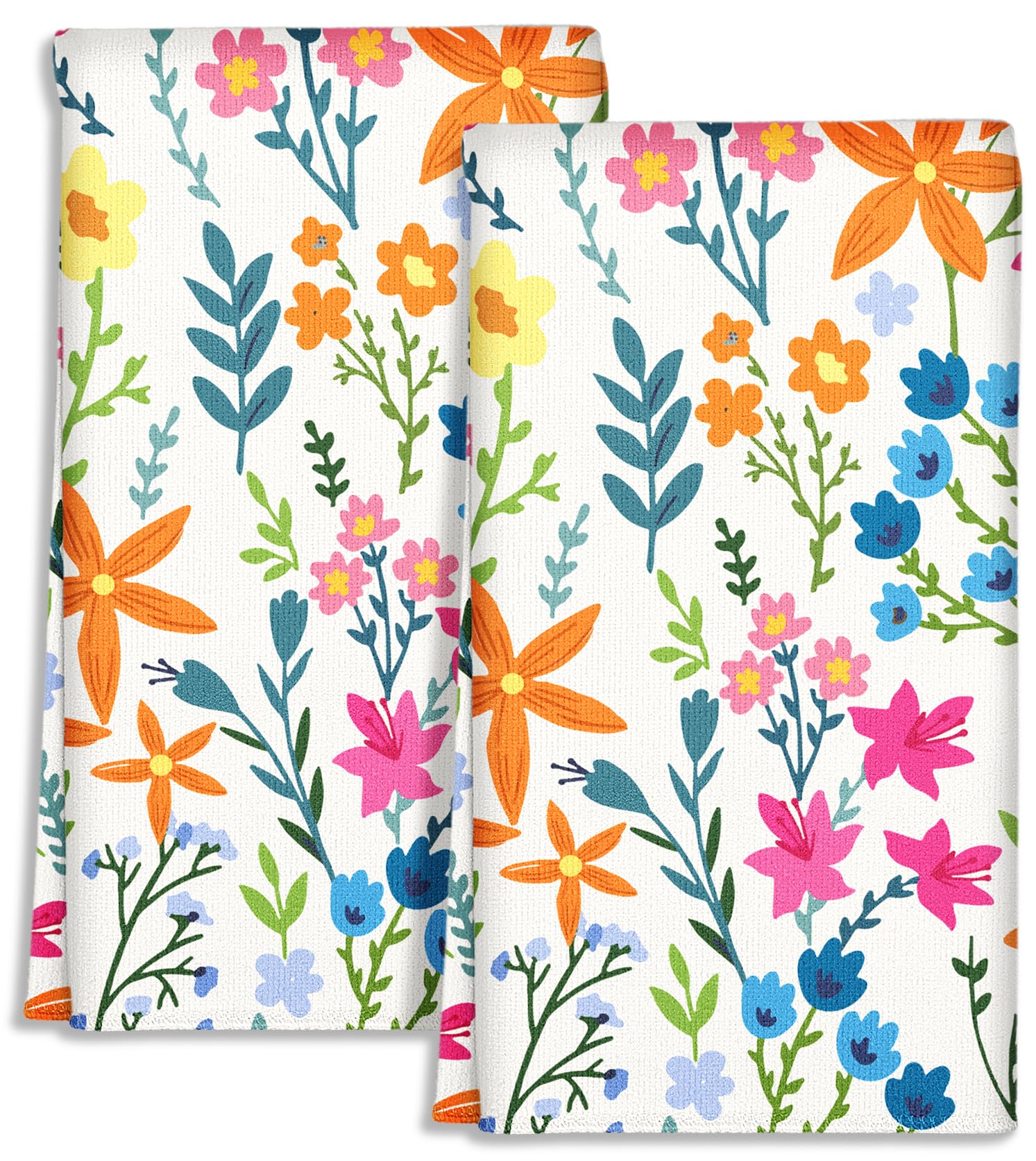 Miss Adola Cute Kitchen Towels Set of 2 - Dish Towels 18 x 26 Inch Microfiber Tea Towel for Home Decorative Little Flower Spring