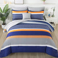 Anibedding Black Comforter Set Queen Size,8 Pieces Boho Bed In A Bag Patchwork Striped Comforter Set, Soft Microfiber Bedding Se