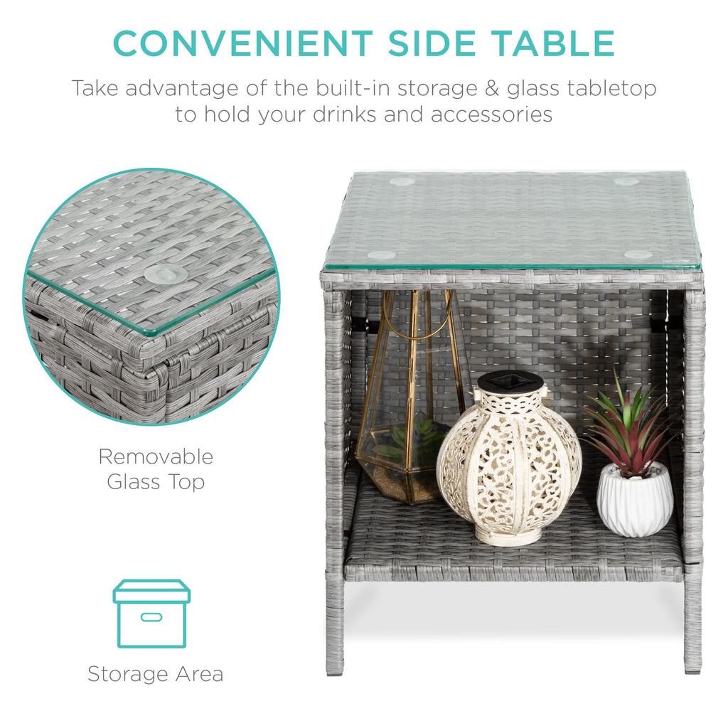 Best Choice Products 3-Piece Outdoor Wicker Conversation Bistro Set, Space Saving Patio Furniture For Garden W/Side Table - Gray/Cream