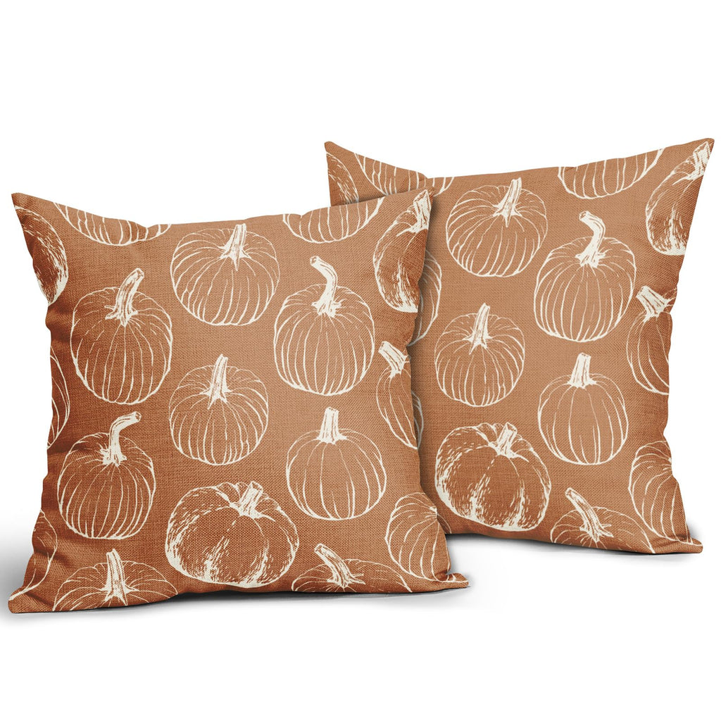 Fall Pumpkin Pillow Covers 18X18 Set Of 2 Autumn Themed Thanksgiving Harvest Burnt Orange Print Decorative Throw Pillows Outdoor