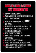 Funny Sarcastic Dad Father Metal Tin Sign Wall Decor Man Cave Rules To Date Daughter