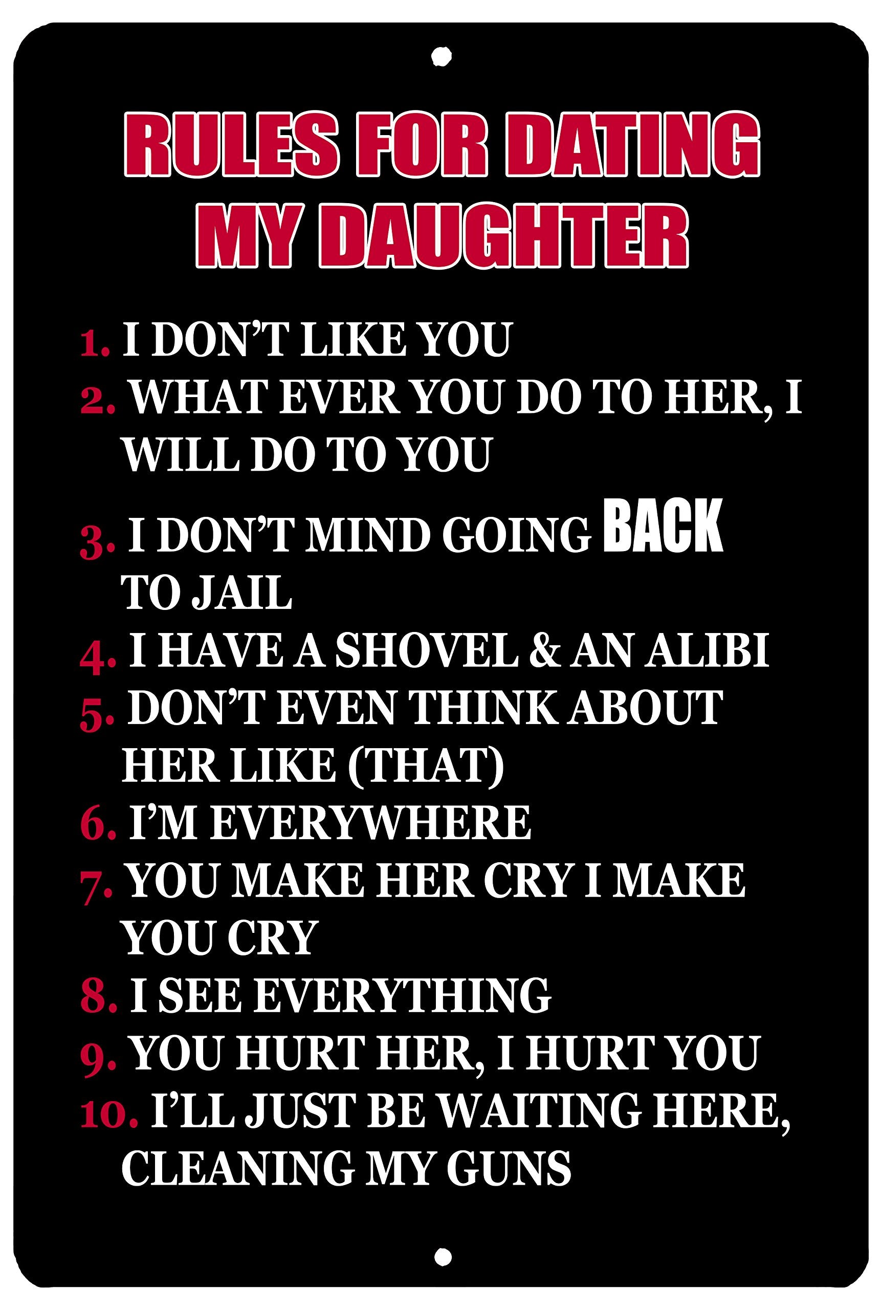 Funny Sarcastic Dad Father Metal Tin Sign Wall Decor Man Cave Rules To Date Daughter