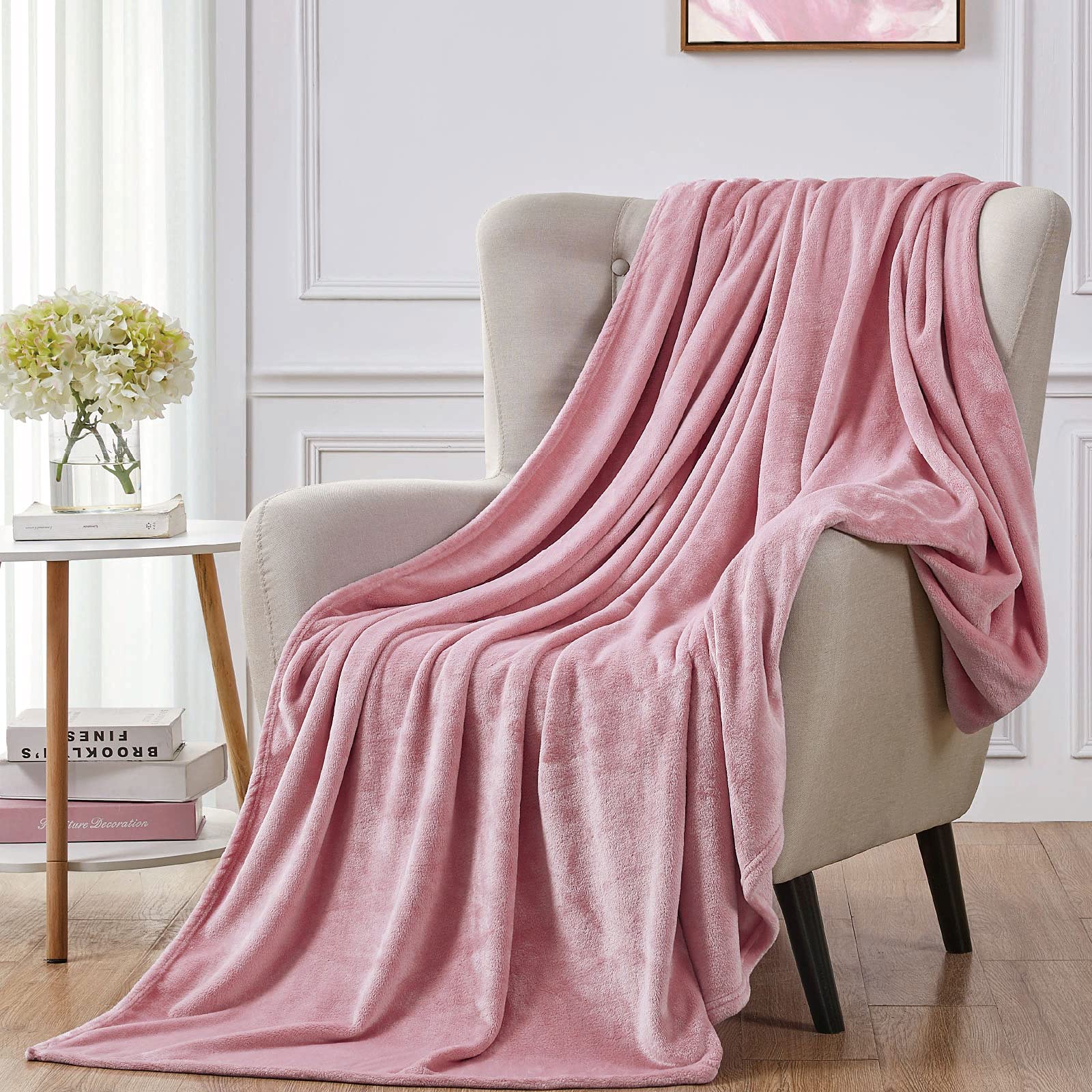 Walensee Fleece Blanket Plush Throw Fuzzy Lightweight (Queen Size 90X90 Blush) Super Soft Microfiber Flannel Blankets For Couch,