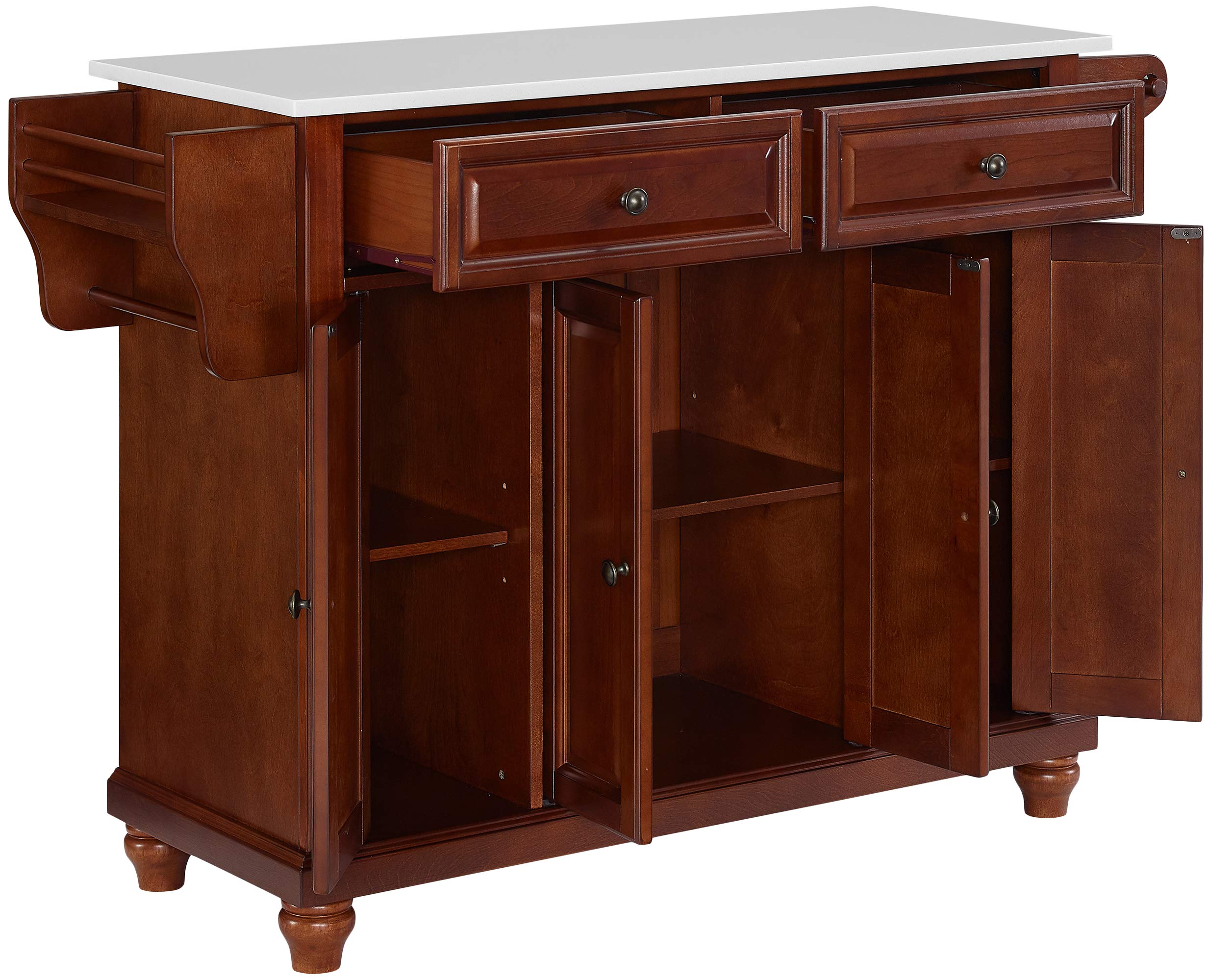 Crosley Furniture Cambridge Stone Top Rolling Kitchen Island Storage Cart, Microwave Stand, Spice Rack, Mahogany