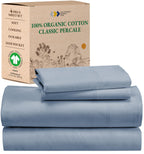 California Design Den 100% Organic Cotton Sheets For California King Size Bed, Deep Pocket Percale Gots Certified, California King Bed Sheets Set, Soft,Breathable & Cooling Sheets, Blue Hydrangea