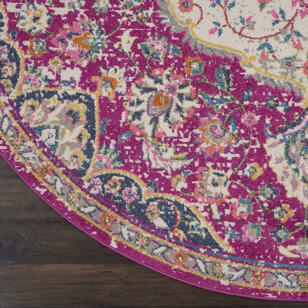 HomeRoots 100% Polypropylene 4?? Round Pink and Ivory Medallion Area Rug
