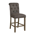 Benjara Counter Height Stool with Button Tufted Rolled Back, Set of 2, Gray
