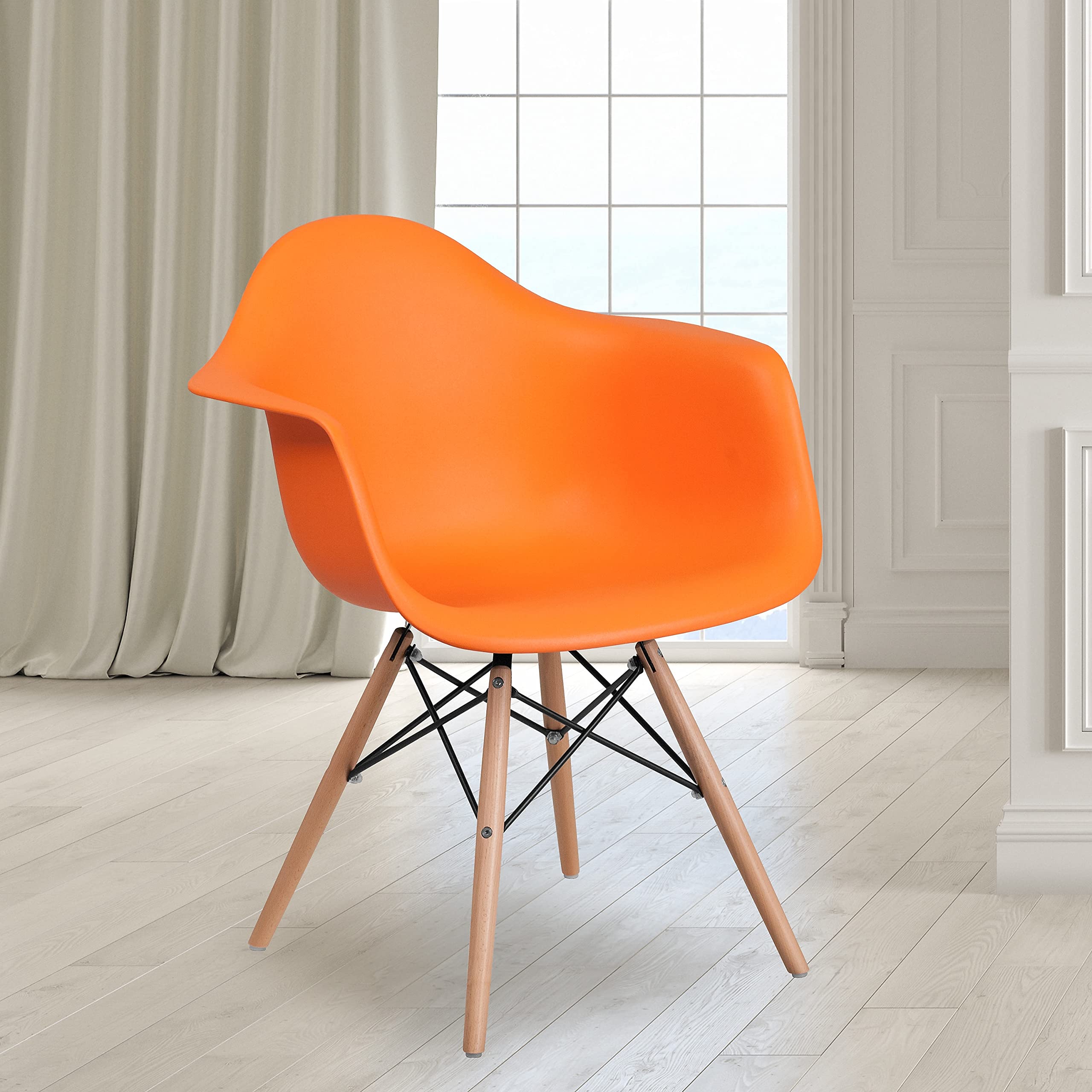 Flash Furniture Alonza Series Orange Plastic Chair With Wooden Legs
