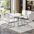 White Dining Table Set For 6,Rectangular Mdf Kitchen Table And Leather Dining Chairs Set Of 6, 7 Piece Dining Room Table Set,Mod