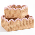 Yiyiring 2 Pack Scalloped Wicker Baskets Handwoven Basket, Pink