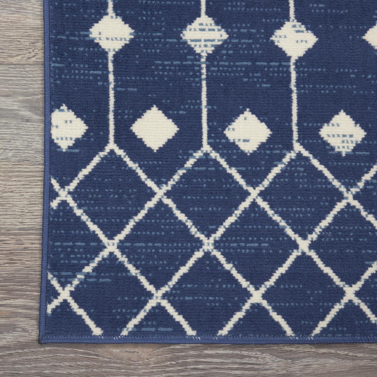 Nourison Grafix Moroccan Navy 2'3' X 7'6' Area Rug, Easy Cleaning, Non Shedding, Bed Room, Living Room, Dining Room, Kitchen (