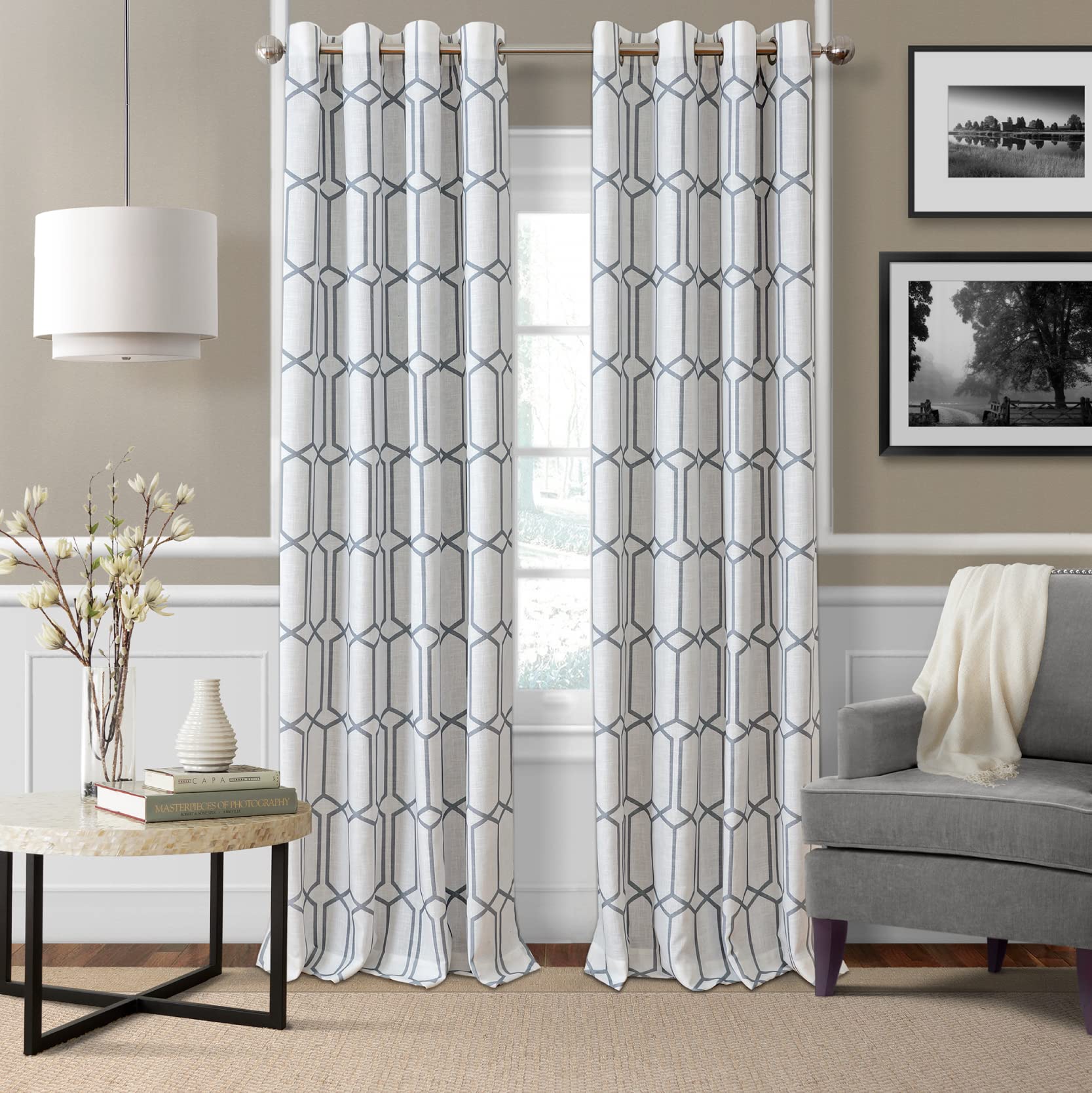 Elrene Home Fashions Kaiden Geometric Room-Darkening Window Curtain, Single Panel, 52'' W x 84'' L (1 Panel), Slate Blue