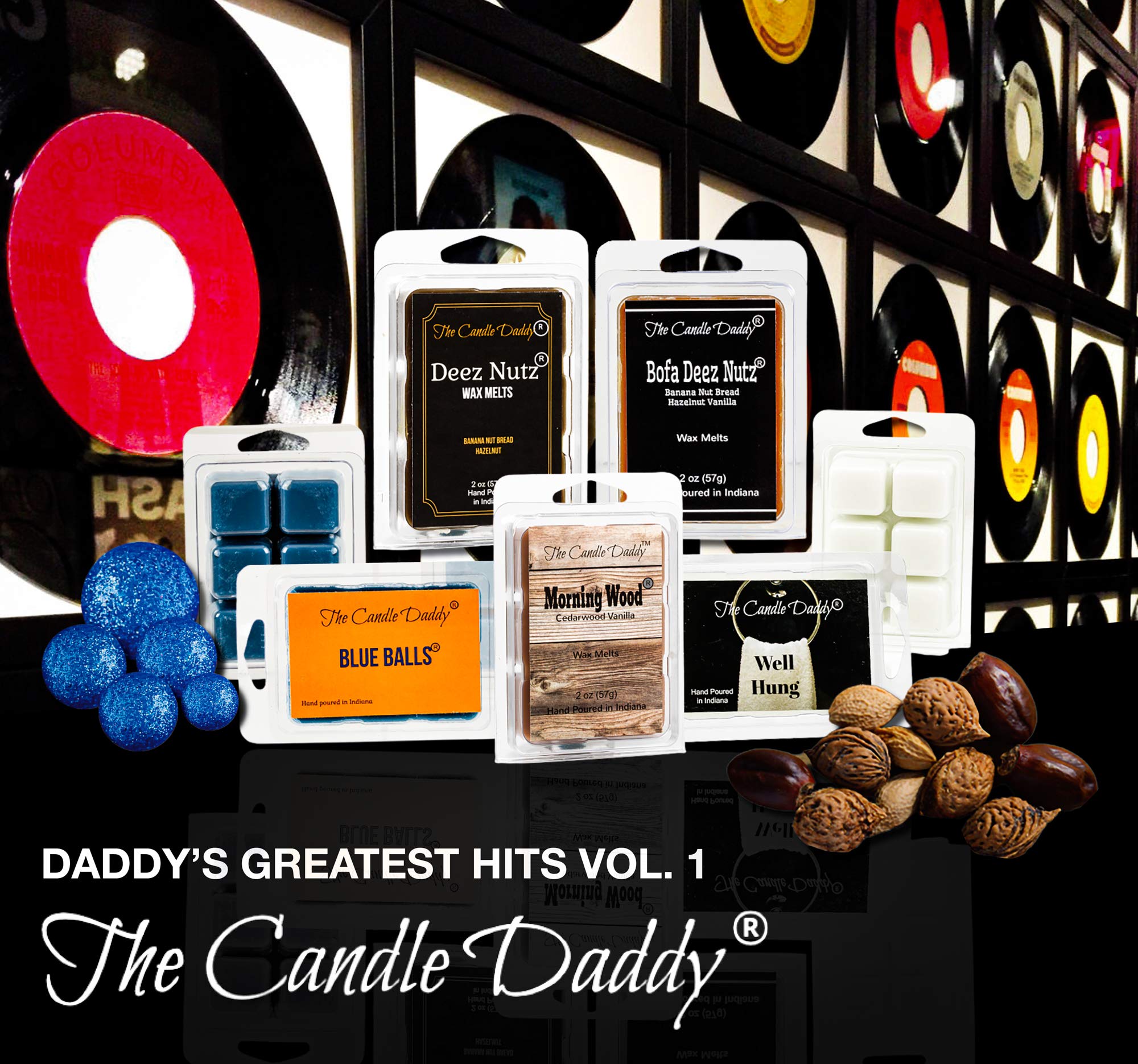 Daddy'S Greatest Hits Vol. 1'' Combo Set Of Five Of Our Favorite Scented Wax Melt 30 Cubes - Deez Nutz, Bofa Deez Nuts, Blue Bal