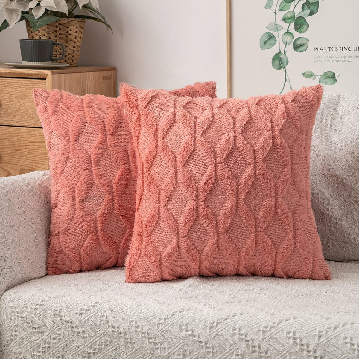 Miulee Coral Red Throw Pillow Covers 18X18 Set Of 2 Spring Decorative Farmhouse Couch Throw Pillows Boho Shells Cute Soft Plush