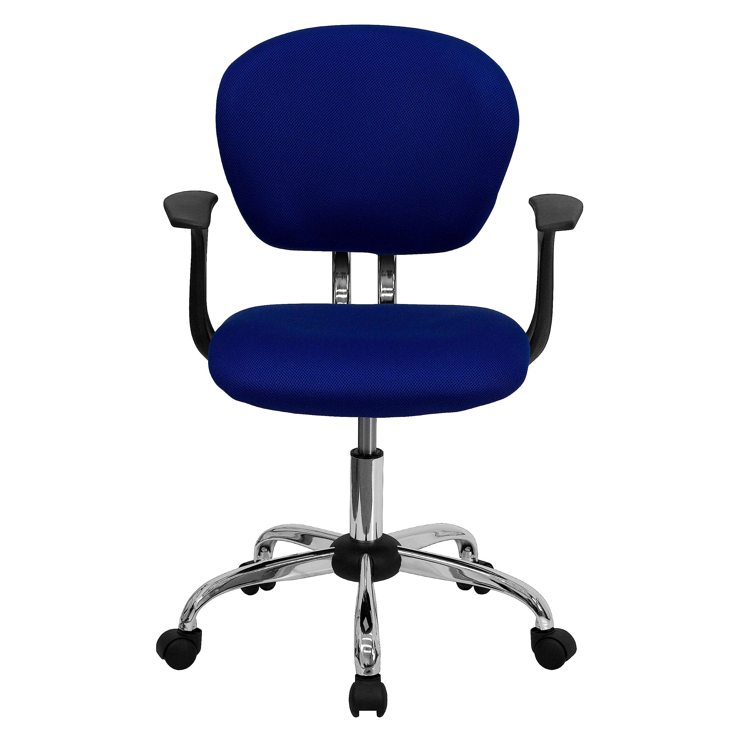 Flash Furniture Beverly Mid-Back Blue Mesh Padded Swivel Task Office Chair with Chrome Base and Arms
