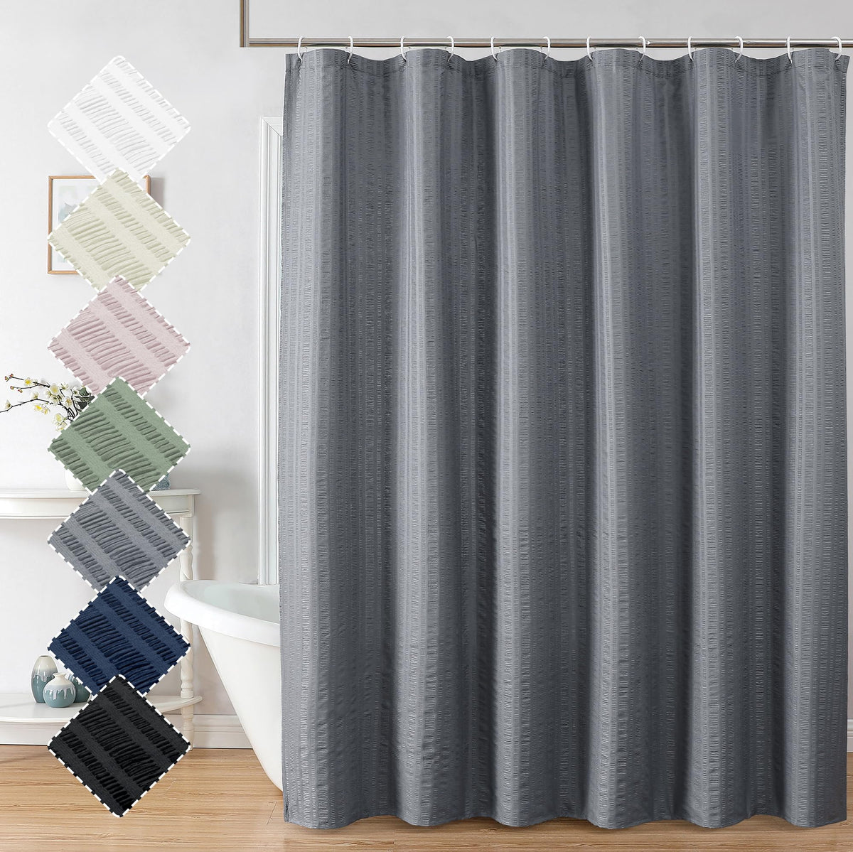 Aiyufeng Moga Grey Shower Curtain 84 Inches Long, 3D Embossed Textured Fabric Shower Curtain For Bathroom - Soft Cloth & Hotel S