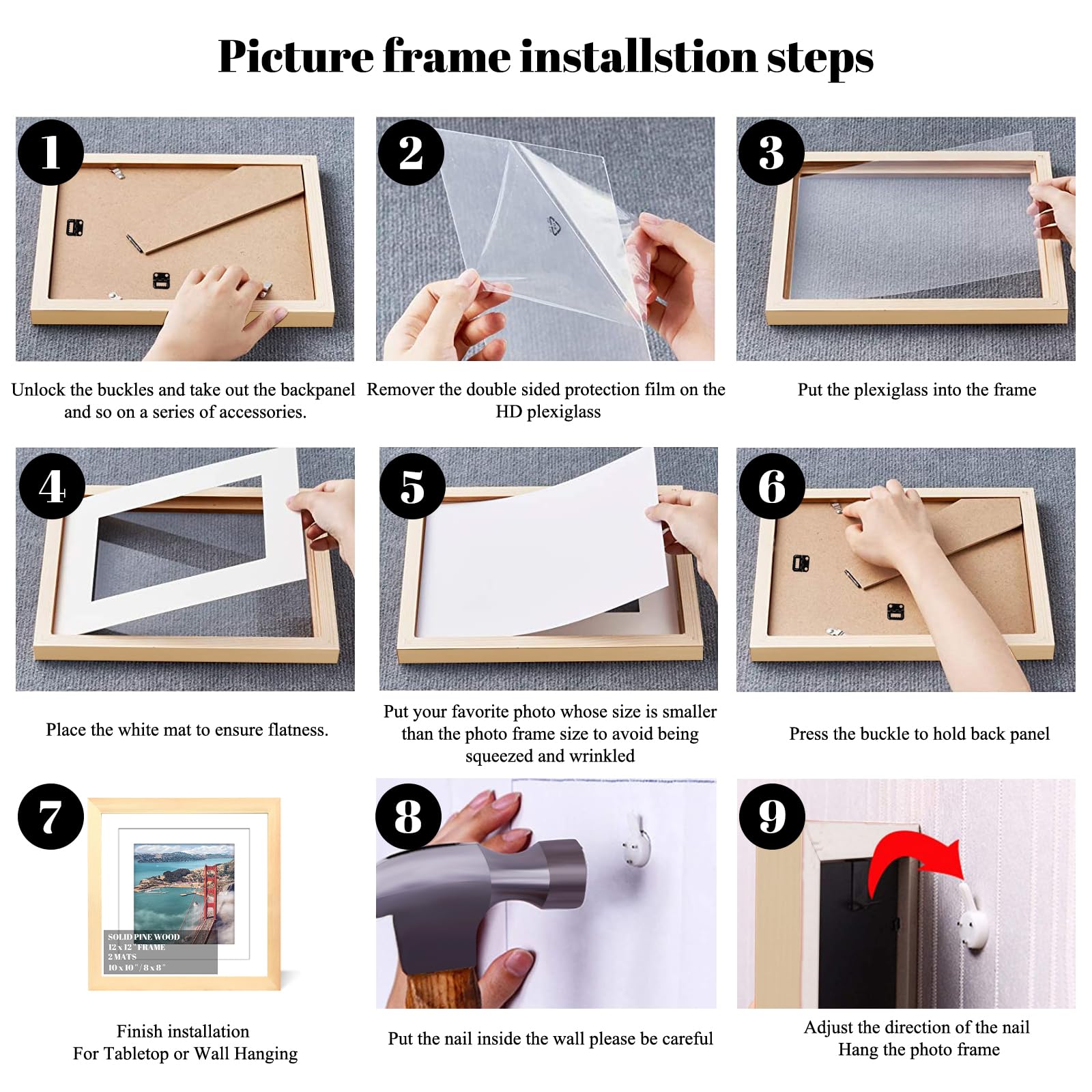 12X12 Wood Picture Frames For Wall Hanging Or Tabletop,Diamond Painting Frame Baby Scan Picture Frames With 2 Mats Display 8X8 O