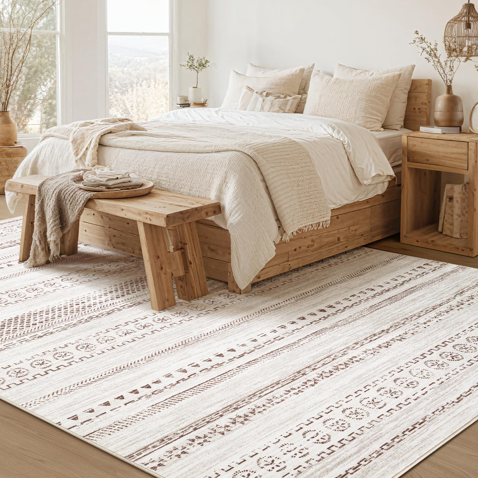 Area Rug Living Room Rugs - 6X9 Washable Boho Farmhouse Bohemian Neutral Large Rug Moroccan Geometric Soft No Slip Indoor Rug Th