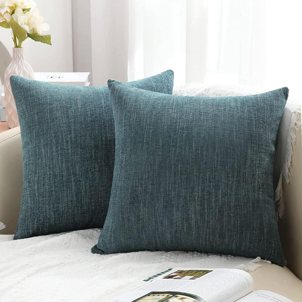 Decoruhome Decorative Throw Pillow Covers 20X20 Set Of 2, Farmhouse Chenille Pillow Covers, Square Soft Pillow Covers For Couch Sofa Bed, Teal