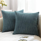 Decoruhome Decorative Throw Pillow Covers 20X20 Set Of 2, Farmhouse Chenille Pillow Covers, Square Soft Pillow Covers For Couch Sofa Bed, Teal