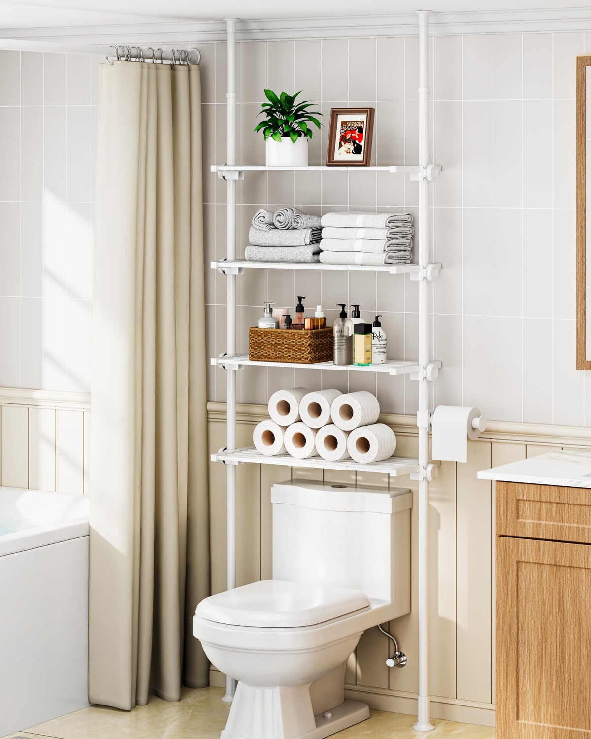 ALLZONE Tension Mount Over The Toilet Storage Shelf, NoDrill, Slim Design