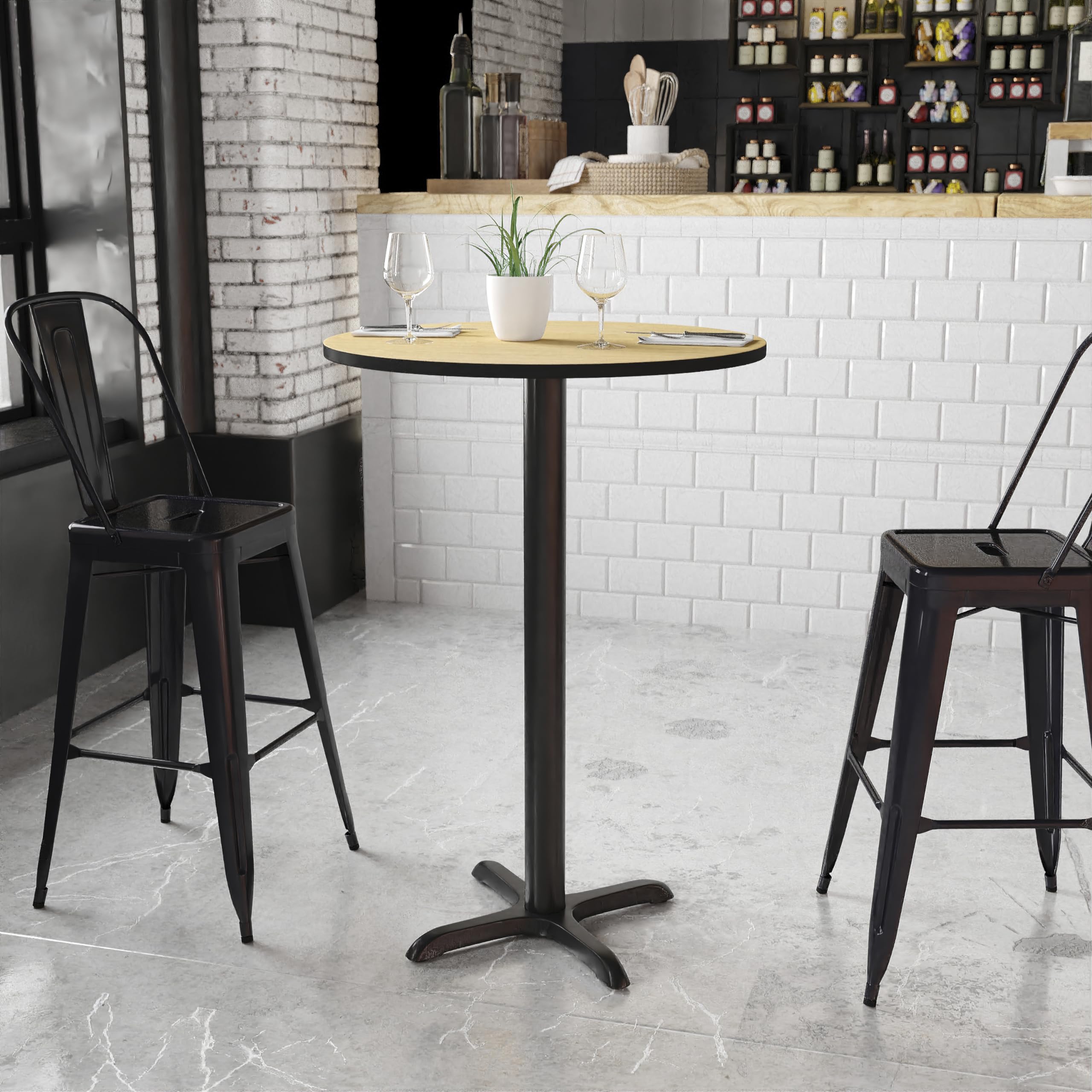 Flash Furniture 30'' Round Natural Laminate Table Top With 22'' X 22'' Bar Height Table Base